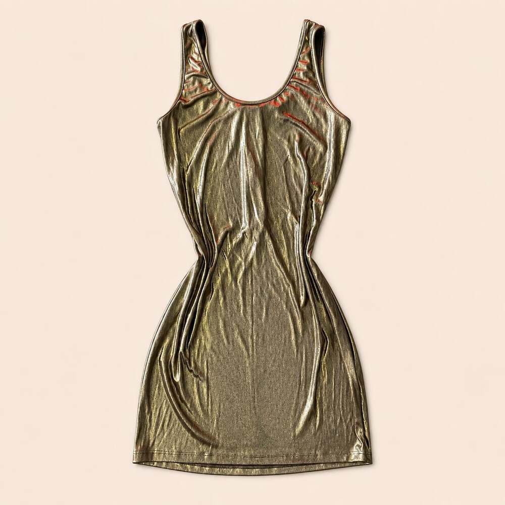 Y2K Lster Metallic Bronze Bodycon‎ Mini Dress Made USA Size L